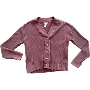 Sundance Waffle Cardigan Buttondown Burnt Red Sienna Medium 100% Cotton